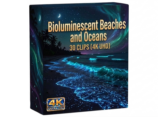 Creator Pack - 30 single clips of Bioluminescent Beaches and Oceans (4K UHD)
