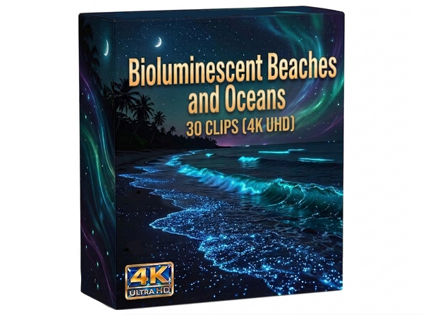 Creator Pack - 30 single clips of Bioluminescent Beaches and Oceans (4K UHD)
