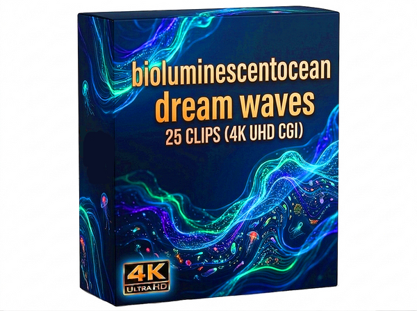 Creator Pack - 25 single clips of Bioluminescent Ocean Dream Waves (4K UHD)