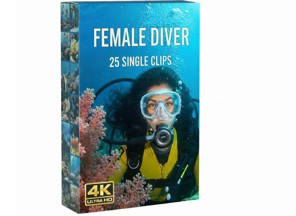 Creator Pack - 25 single clips of Female scuba Diver (4K UHD)