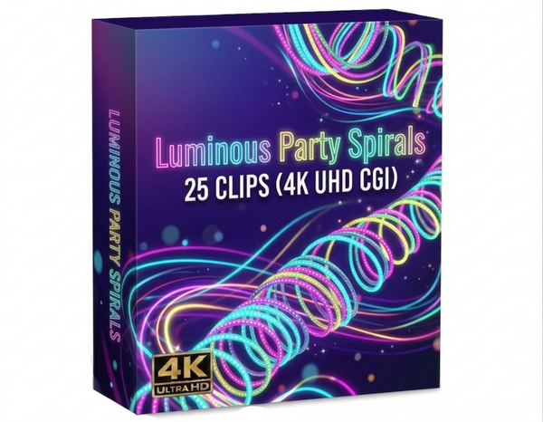 Creator Pack - 25 single clips of Luminous Party Spirals (4K UHD)