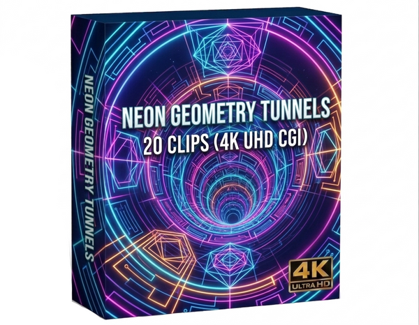 Creator Pack - 20 single clips of Neon Geometry Tunnels (4K UHD)