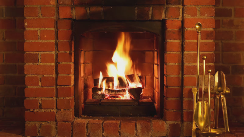 Red Brick Fireplace – 1 Hour Continuous Fire  4K Stock Footage